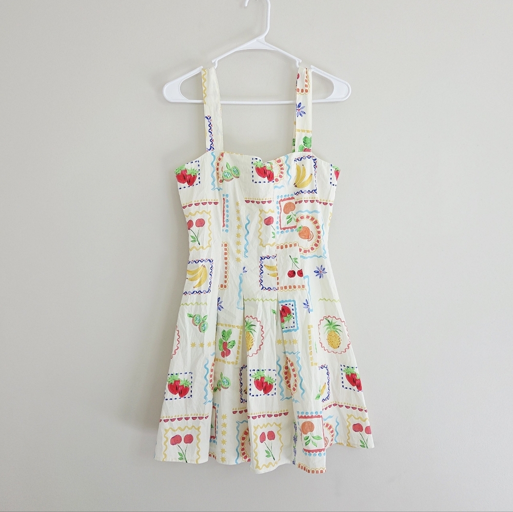 Avec Les Filles Women's Fruit-Print Flared Mini Dress Novelty Size 4 Picnic - Picture 3 of 6